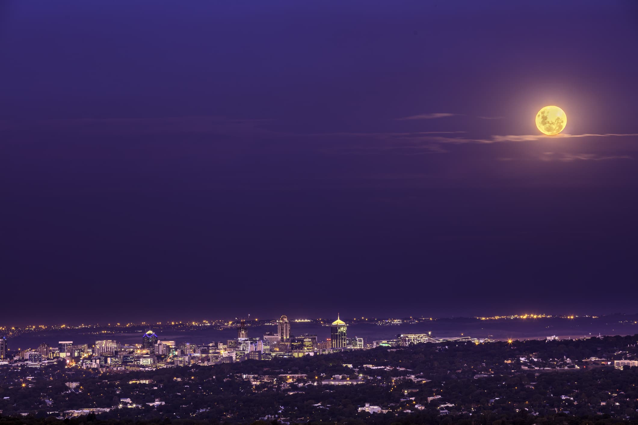 Sandton City in the evening with the super blue moon